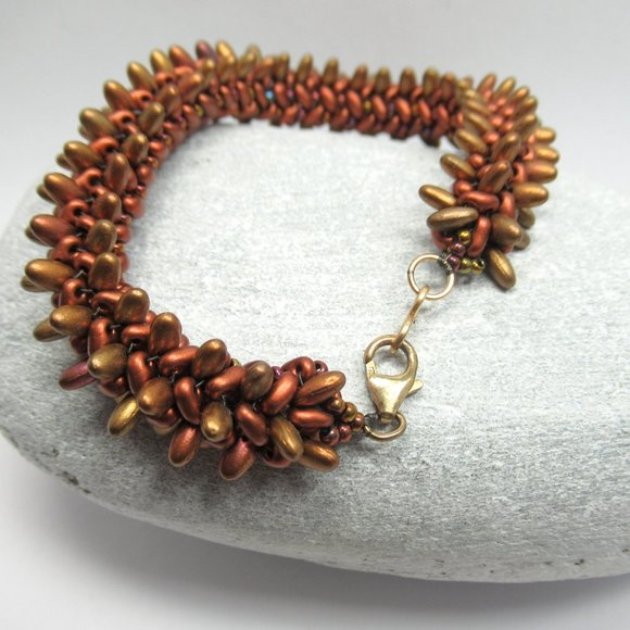 Spiky Copper tone herringbone woven bracelet - Picture 3 of 5